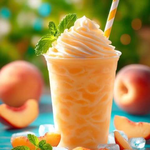 A glass filled with orange slush and a straw.