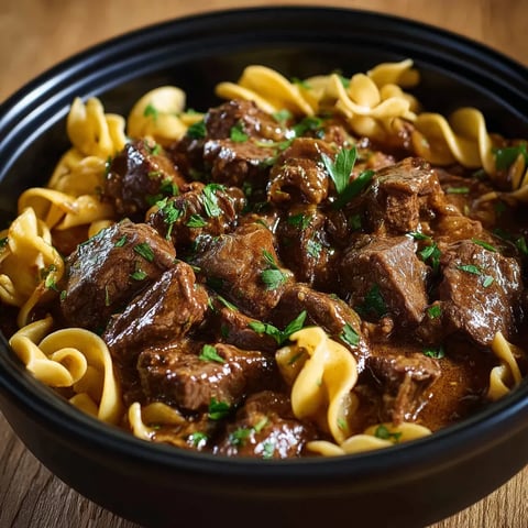 A bowl of beef and noodles.