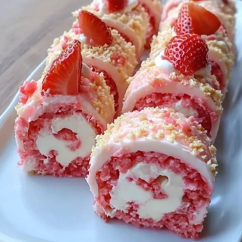 A dessert plate stacked with cake and juicy strawberries on top.