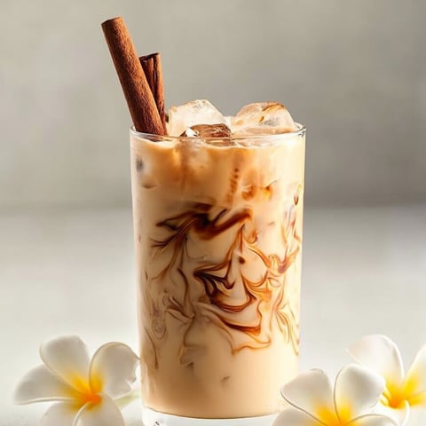 A coffee glass topped with cinnamon.