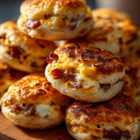A stack of bacon and cheese biscuits.