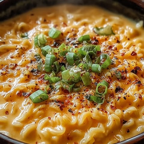 A bowl of soup with green onions and red peppers.