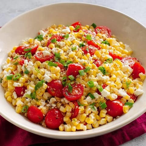 A bowl of corn and tomatoes.