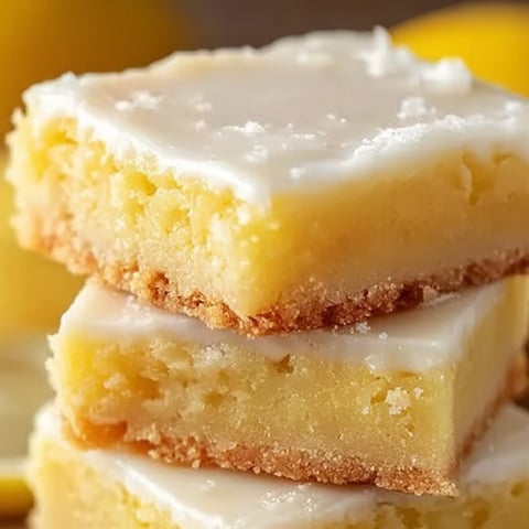 Three pieces of lemon cake stacked on top of each other.