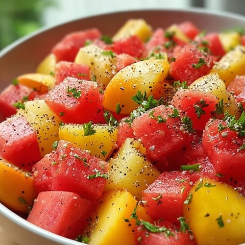 A bowl of fruit with watermelon, cantaloupe, and honeydew.
