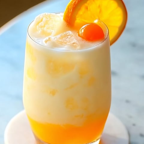A glass of orange juice with a slice of orange in it.