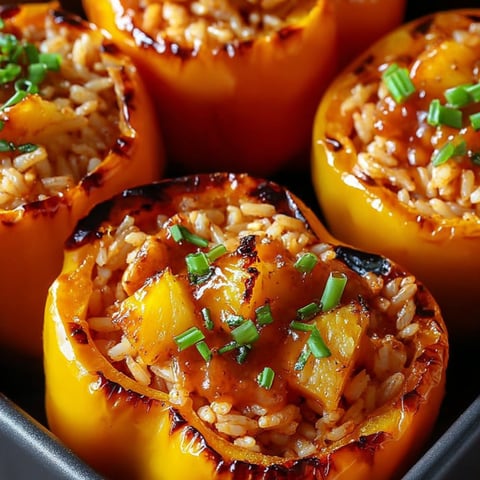 A dish of food with peppers and rice.