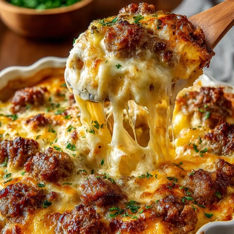 Someone's digging into a cheesy bake with a fork.