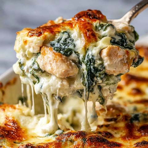 There's a fork stuck in a serving of baked cheesy chicken.