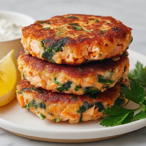 Three patties stacked together, topped with fresh greens.