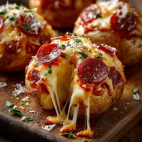 Cheesy pizza bombs on a plate with pepperoni showing through.