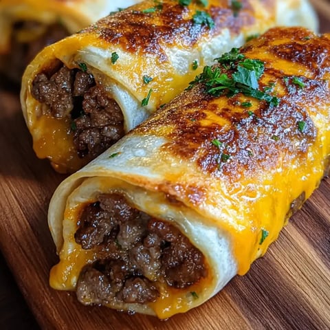 A burrito with meat and cheese on a wooden table.