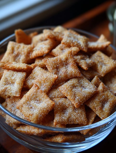 A bowl of homemade cinnamon toast crunch.