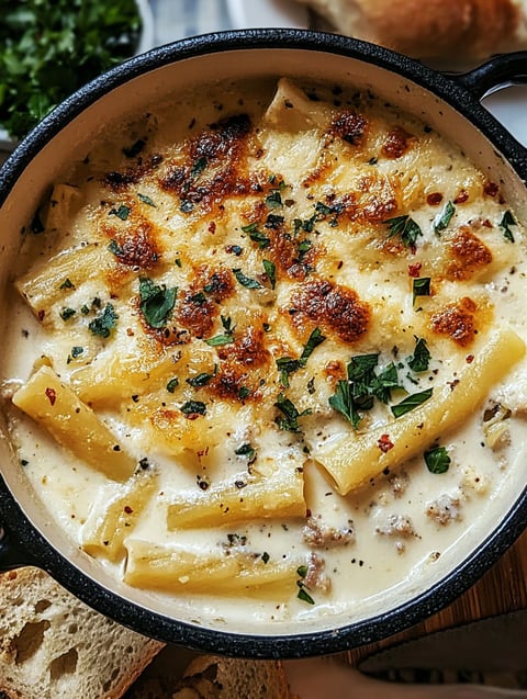 A bowl of white lasagna soup.