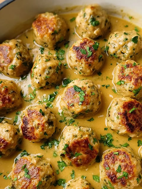 Meatballs in a creamy sauce.