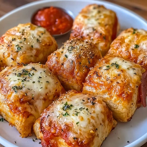 A plate of air fryer pizza rolls.
