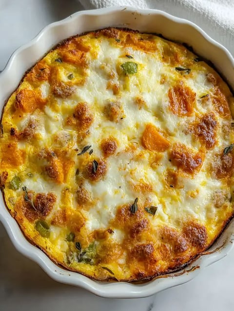 A close up of a delicious looking sweet potato casserole.