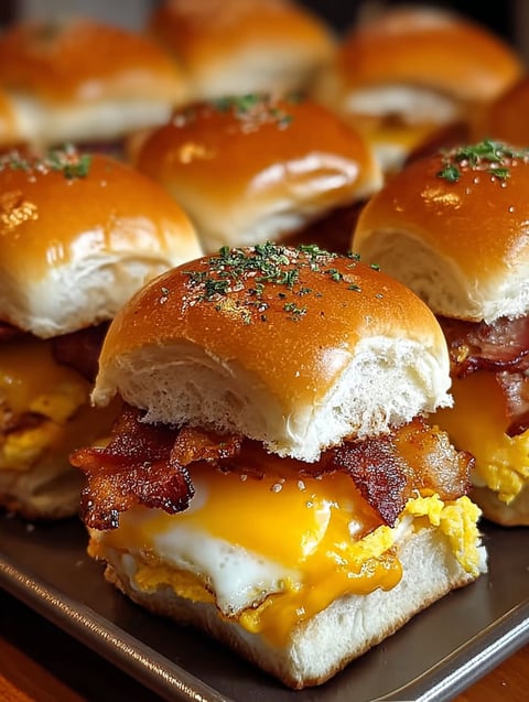 Bacon, egg, and cheese breakfast sliders.