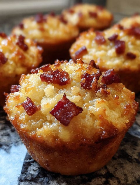 Maple bacon pancake muffins on a table.