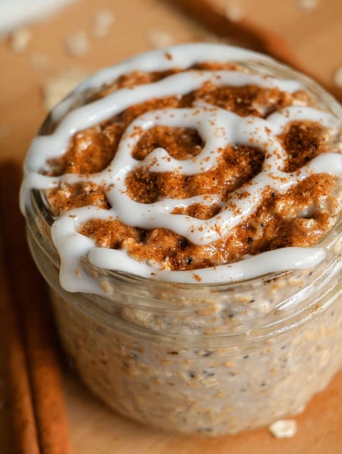 A jar of cinnamon roll oatmeal.