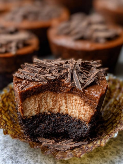 A chocolate cheesecake with a topping of chocolate chips.