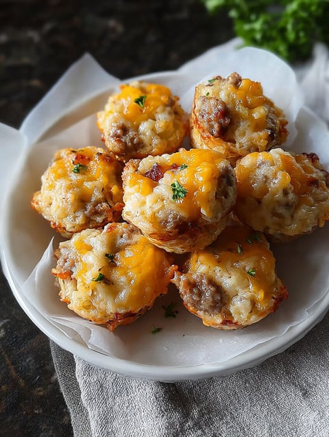A plate of sausage hashbrown bites.