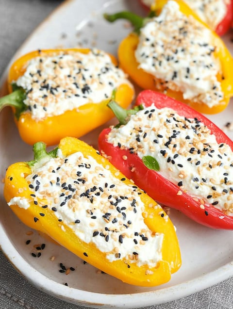 Stuffed peppers with cream cheese and black seeds.
