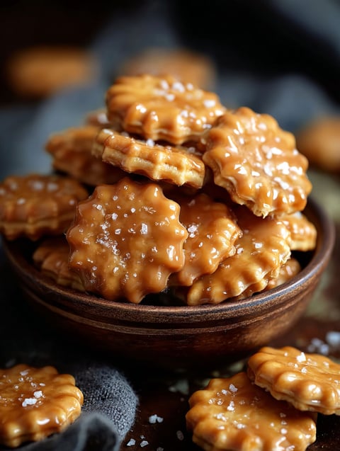 A bowl of caramel crackers.