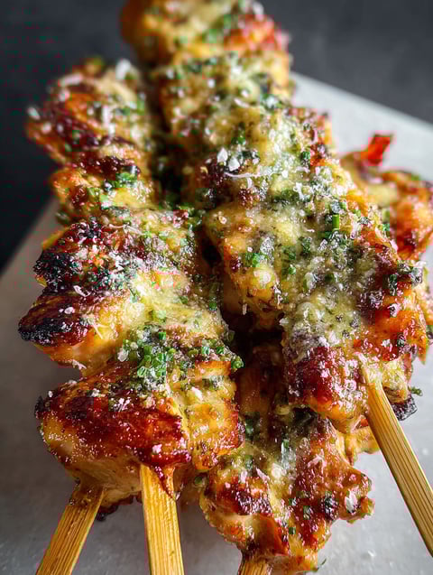 Garlic Parmesan Chicken Skewers.