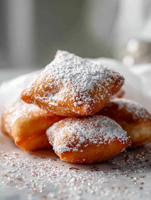 A stack of powdered beignets.
