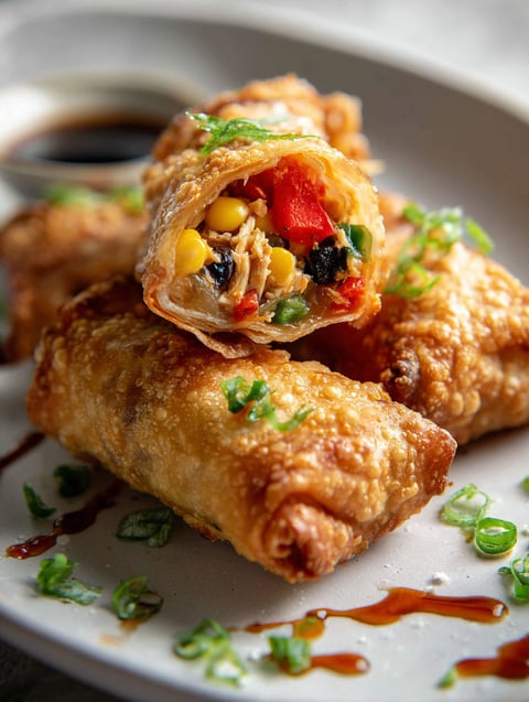 A plate of Southwest Chicken Egg Rolls.