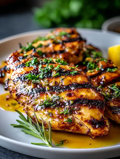 Grilled chicken with honey mustard sauce.