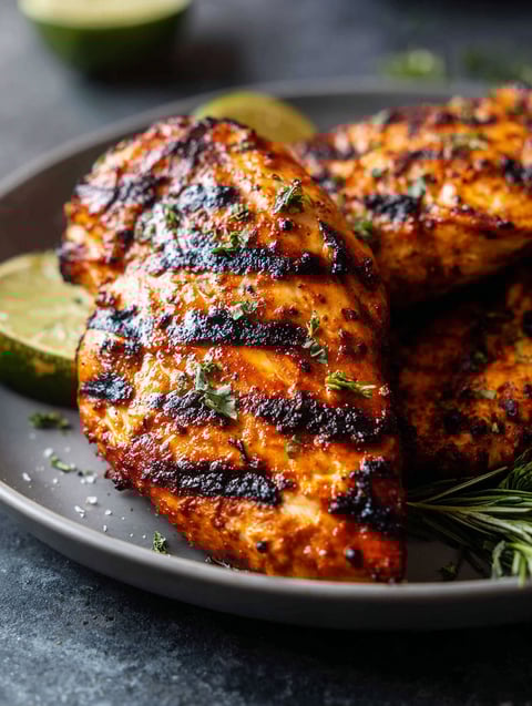 Grilled chicken breast on a plate.