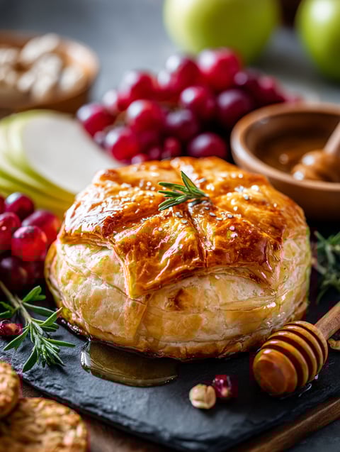 A savory baked brie in puff pastry.