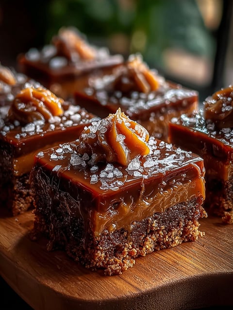 A close up of a salted caramel pretzel blondie.