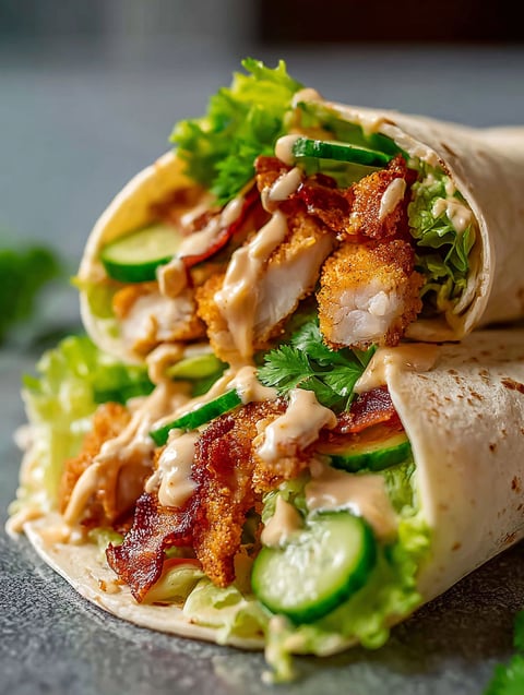 A healthy honey mustard chicken wrap.