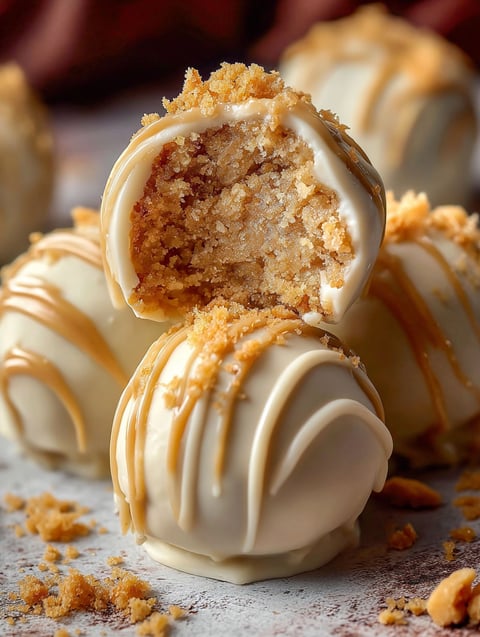 A close up of a cookie butter truffle.