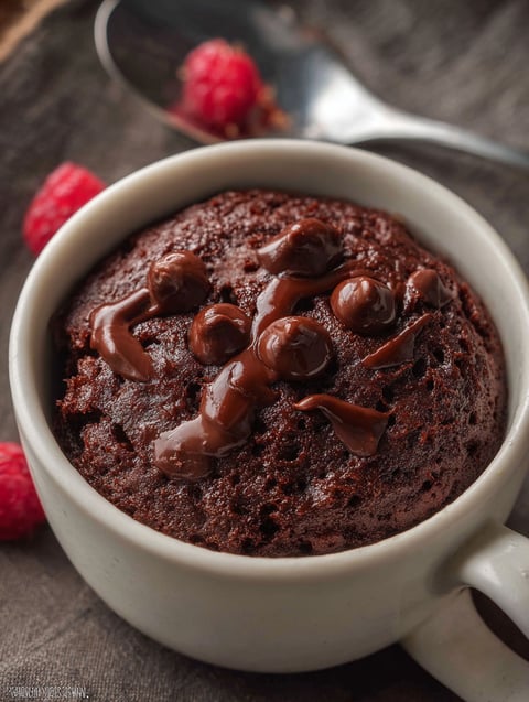 A cup of chocolate muffin with chocolate drizzle.