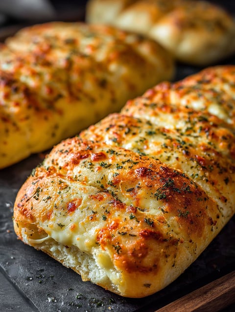 A slice of Italian herb and cheese bread.