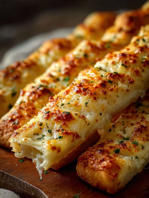 A plate of cheesy breadsticks.