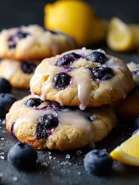 A stack of lemon glazed blueberry cookies.