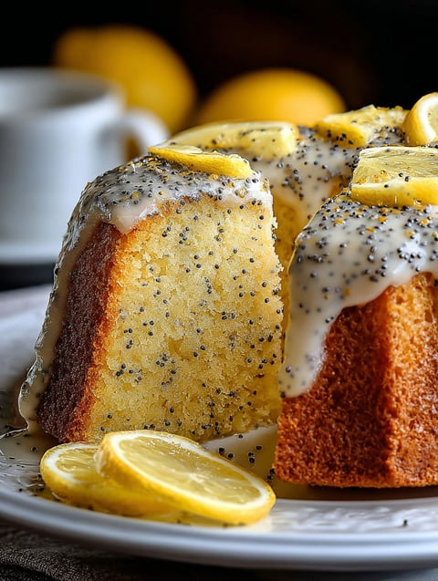 A slice of lemon poppy seed cake.
