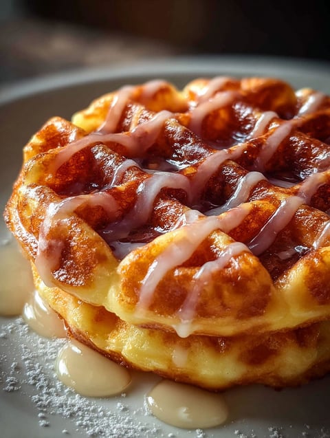 A low carb donut chaffle with icing.