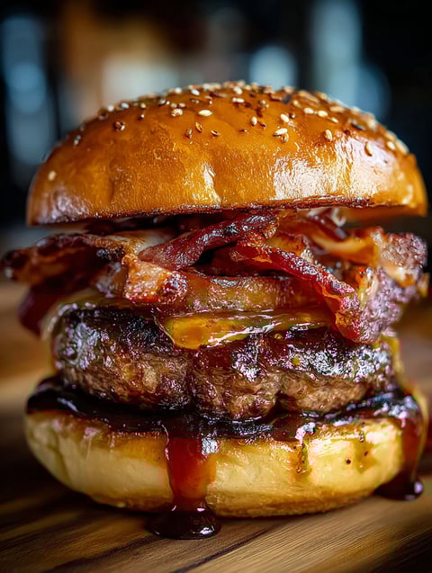A Maple Bourbon BBQ Bacon Burger.