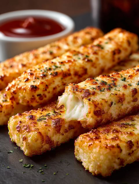A plate of cheese sticks with ketchup.