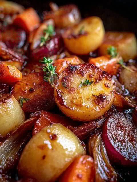 Maple Dijon Roasted Apples & Carrots.