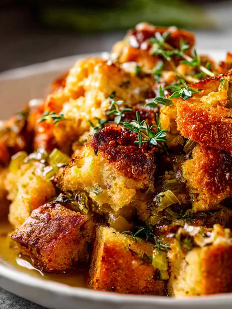 A close up of a delicious looking stuffing.