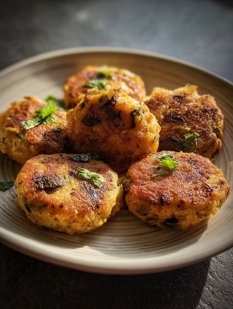 A plate of baked aloo tikki.