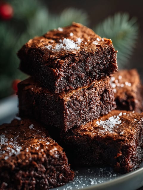 Three stacks of spiced chewy gingerbread brownies.
