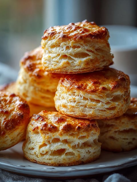 A stack of fluffy gluten-free biscuits.